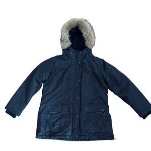 Mountain Ridge Parka Mens XL Black Winter Coat With Faux Fur & Multiple Pockets